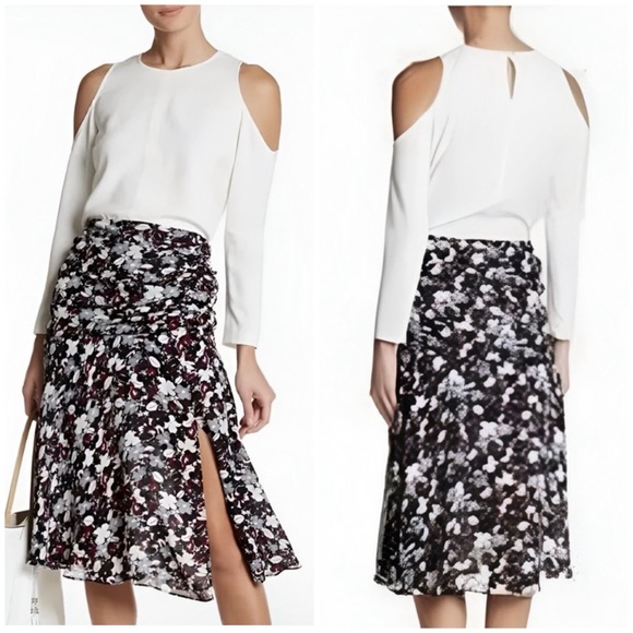 VERONICA BEARD Madison Silk Floral Ruched A-Line Skirt - Picture 9 of 9